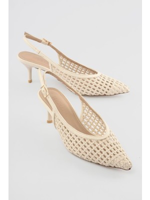 Mubiano Kadın Stiletto El Örgülü Topuklu Ayakkabı Dalia Bej