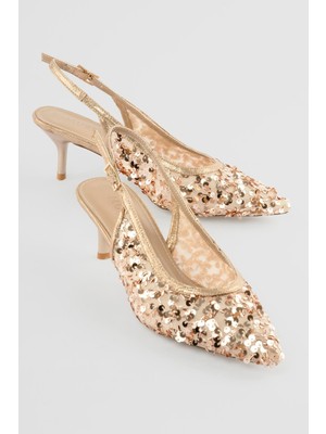 Mubiano Kadın Stiletto Pullu Abiye Topuklu Ayakkabı Luxa Bronz