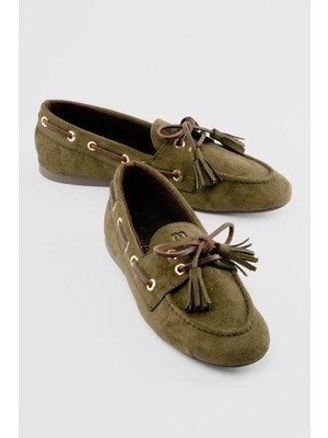 Mubiano Kadın Süet Loafer Bağcıklı Püskül Detaylı Lumia Yeşil