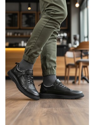 Bulldozer 260044 Siyah Floter Hakiki Deri Masaj Etkili Erkek Günlük Ayakkabı