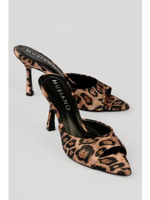 Mubiano Kadın Stiletto Sivri Burun Ön Arka Açık Topuklu Terlik Cedra Leopar