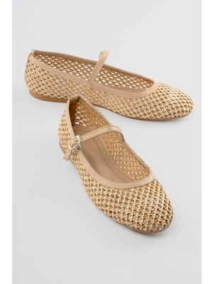 Mubiano Kadın Hasır Örgü Babet Bantlı Freya Bej