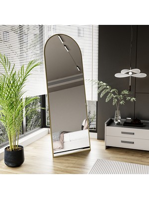 EVDEMO Pamir Gold Metal Çerçeveli Ayaklı Oval Boy Aynası 180X60 cm