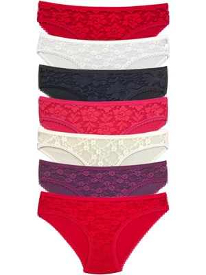 Moda Şahsenem 7 Adet Önü Dantelli Transparan Kadın Slip Külot S1