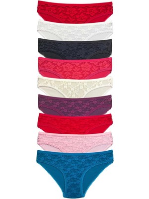 Moda Şahsenem 9 Adet Önü Dantelli Transparan Kadın Slip Külot S119