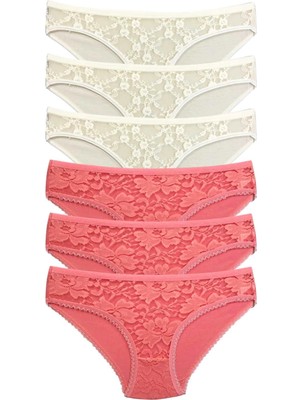 Moda Şahsenem 6 Adet Önü Dantelli Transparan Kadın Slip Külot S35