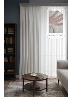 Quba Deco Natural Modern File Dokulu Keten Tül Perde Pileli Salon Oturma Odası Yatak Odası Çocuk Odası
