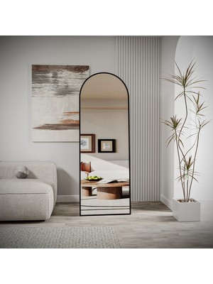 EVDEMO Pamir Siyah Metal Çerçeveli Ayaklı Oval Boy Aynası 180X60 cm