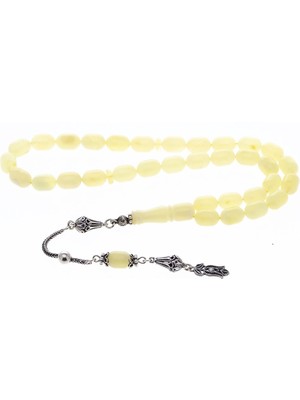 Nagiss 6-9 mm Kapsül Kesim 925 Ayar Gümüş Püsküllü Damla Kehribar Tesbih