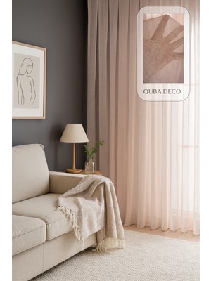Quba Deco Natural Modern File Dokulu Keten Tül Perde Pileli Salon Oturma Odası Yatak Odası Çocuk Odası