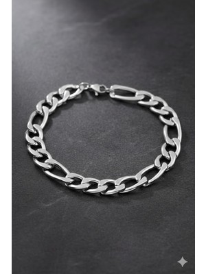 Lia Charm Gümüş Renk Figaro Zincir Çelik Erkek Bileklik-19 cm