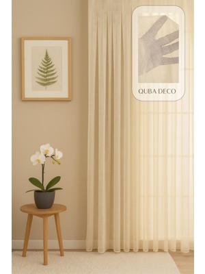 Quba Deco Natural Modern File Dokulu Keten Tül Perde Pileli Salon Oturma Odası Yatak Odası Çocuk Odası