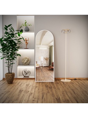 EVDEMO Pamir Beyaz Metal Çerçeveli Ayaklı Oval Boy Aynası 180X60 cm