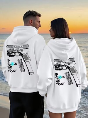 Nevermind Glock Grafik Baskılı Beyaz Hoodie – Sokak Modası Unisex Kapüşonlu Sweatshirt Oversize