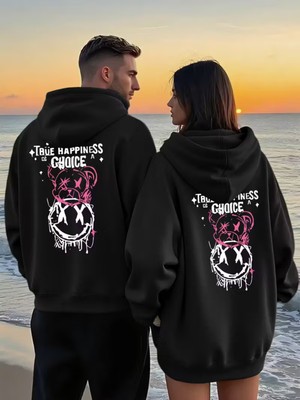 Nevermind Sevgili Çift Kombini 2’li True Happiness Baskılı Unisex Sweatshirt – Renkli Street Tarz
