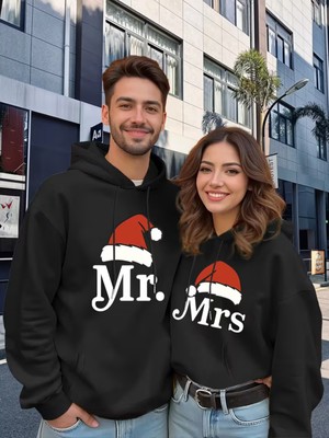 Nevermind Mr Mrs Çift Hoodie– Noel Şapkalı Sevgili Kombin Kapüşonlu Sweatshirt Unisex Oversize