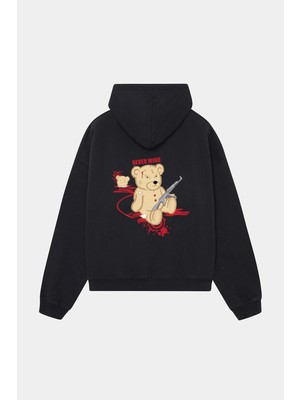 Nevermind Unisex Oversize Kapüşonlu Sweatshirt – Ayıcık Baskılı, Never Mind Tasarım