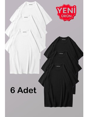 Nevermind Erkek & Kadın Siyah Beyaz %100 Pamuklu 6’lı Tişört Paketi – Unisex T-Shirt