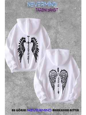 Nevermind Sevgili Angel & Guardian Çift Kombini Baskılı Kapüşonlu Sweatshirt 2li Set Takım