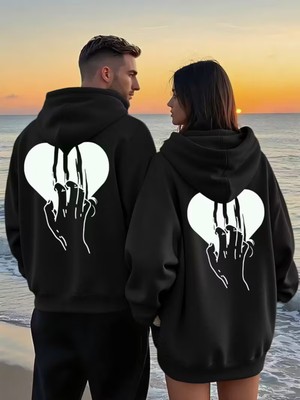 Nevermind Sevgili Çift Kombini 2’li Kalp ve Pençe Desenli Unisex Sweatshirt – Cool Street Style