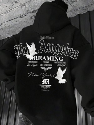 Nevermind Unisex Los Angeles Baskılı Oversize Baskılı Kapşonlu Sweatshirt 3 Iplik