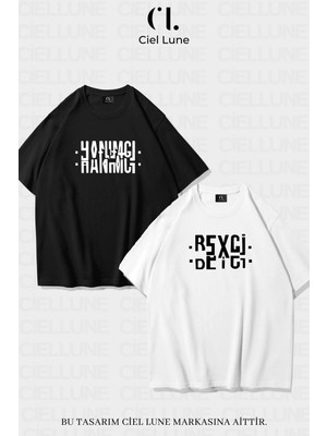 Nevermind Unisex Kadın Erkek Hanımcı Beyci Baskılı Sevgili Çift Kombini Tasarım Oversize T-Shirt 2'li Set