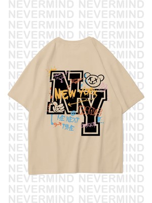 Nevermind Unisex Kadın Erkek Ny-Me Özel Tasarım Sırt Baskılı  Oversize Tshirt
