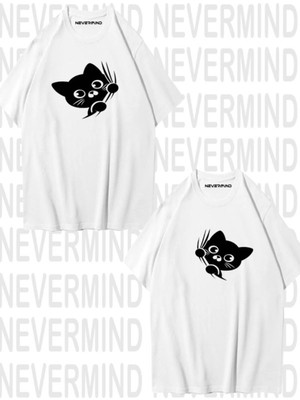 Nevermind Sevimli Cat Temalı Unisex Çift Tişörtü