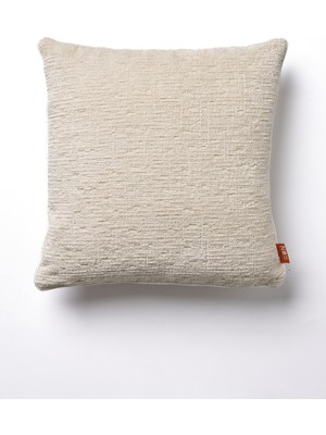 The Kun Yumuşak Tuşeli Kendinden Dokulu Biyeli Düz Zemin Kırlent Kılıfı-Ekru