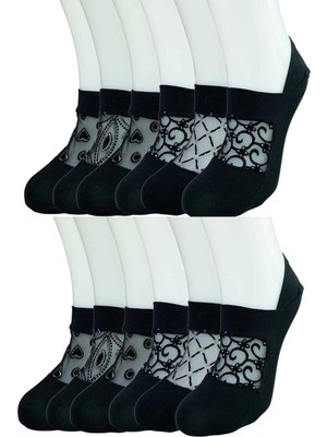 Moda Şahsenem 12 Adet Önü Transparan Kadın Fantezi Desenli Babet Çorap