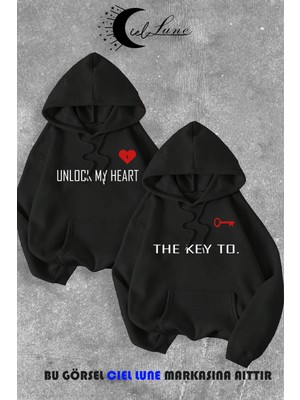 Nevermind Sevgili Çift Kombin Key To Yazı Baskılı Renk Kapüşonlu Sweatshirt 2li Set Takım