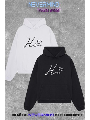 Nevermind Unisex Çift Kombini 2’li Oversize Hoodie Kalp & Göz Tasarımlı Sweatshirt – Sevgili Kombini