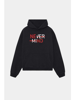 Nevermind Baskılı Kapüşonlu Sweatshirt - Unisex Oversize Hoodie
