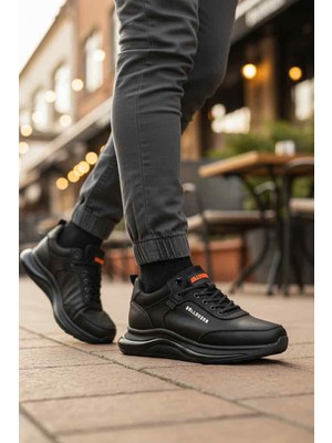 Bulldozer 260224 Geniş Kalıp Hakiki Deri Siyah Nubuk Erkek Günlük Ayakkabı