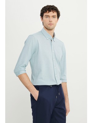 Altınyıldız Classics Slim Fit Düğmeli Yaka Petrol Erkek Gömlek ACE020252157_PET