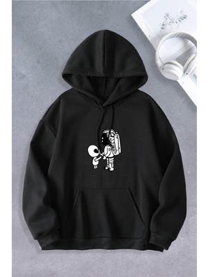 Nevermind Unisex Kadın Erkek Uzaylı Astronot Baskılı Oversize Sweatshirt