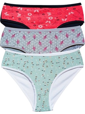 Moda Şahsenem Pamuklu Geniş Kenarlı Likralı Desenli Bato Kadın Külot 3'lü Paket Set1