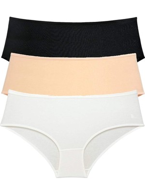 Moda Şahsenem 3 Adet Kadın Yüksek Bel Bato Külot Siyah Ten Krem