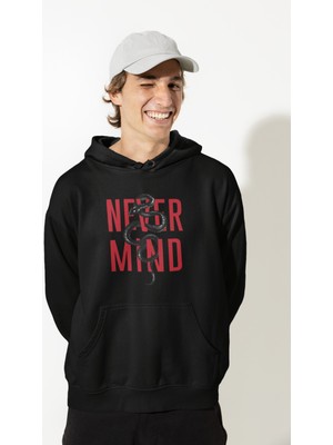 Nevermind Oversize Unisex Hoodie – Baskılı Yılan Desenli Kapüşonlu Sweatshirt