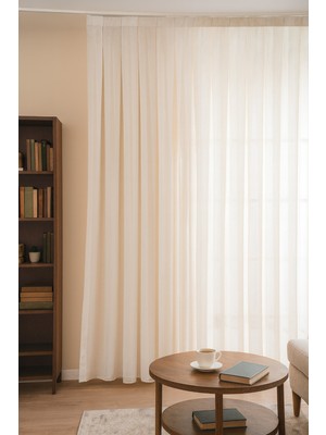 Quba Deco Premium Natural Keten Dokulu Soft Dökümlü Pileli Tül Perde Salon Oturma Odası Yatak Odası Çocuk Odas