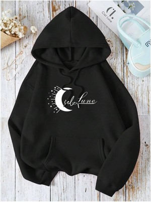 Nevermind Unisex Ciel Lune Baskılı Oversize Baskılı Kapşonlu Sweatshirt 3 Iplik