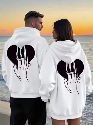 Nevermind Sevgili Çift Kombini 2’li Kalp ve Pençe Desenli Unisex Sweatshirt – Cool Street Style