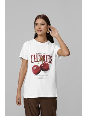 Nevermind Unisex Erkek/kadın Cherrıes Özel Baskılı Oversize Pamuklu Bisiklet Yaka T-Shirt