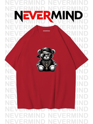 Nevermind Erkek Oversize Siyah Tişört – Hip Hop Ayı Baskılı, Sokak Modası Stil
