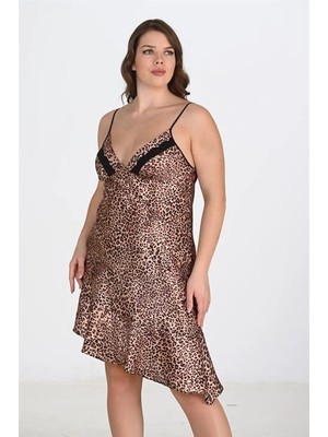 Moda Şahsenem Premium Büyük Beden Saten Leopar Gecelik Bigsize