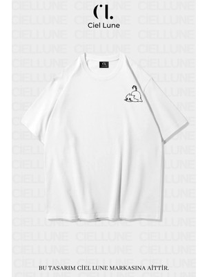 Nevermind Unisex Kadın Erkek Minimalist Cat Baskılı Özel Tasarım Oversize T-Shirt