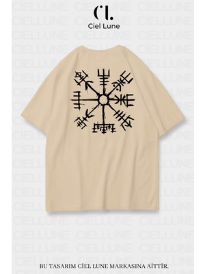 Nevermind Unisex Kadın Erkek Viking Pusula Vegvisir Baskılı Özel Tasarım Oversize T-Shirt