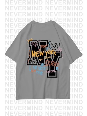 Nevermind Unisex Kadın Erkek Ny-Me Özel Tasarım Sırt Baskılı  Oversize Tshirt