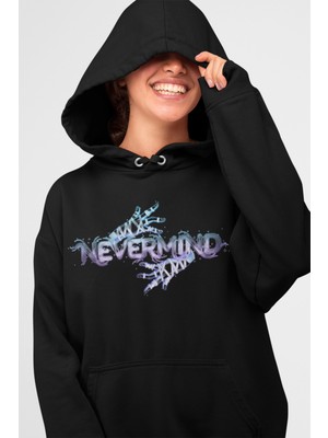 Nevermind Oversize Desen Baskılı Unisex Hoodie Sweatshirt
