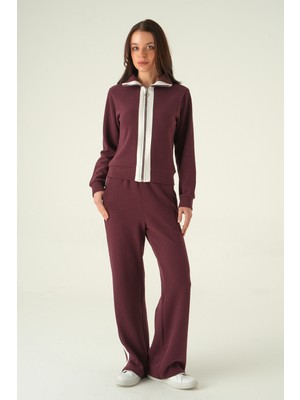 Rays Mürdüm Şeritli Hırka Pantolon Takım 3085A